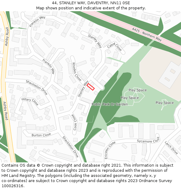 44, STANLEY WAY, DAVENTRY, NN11 0SE: Location map and indicative extent of plot