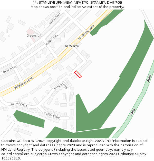 44, STANLEYBURN VIEW, NEW KYO, STANLEY, DH9 7GB: Location map and indicative extent of plot