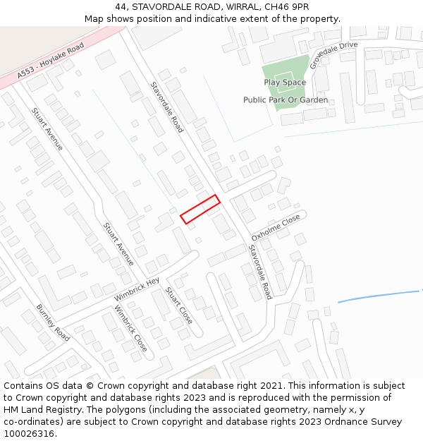 44, STAVORDALE ROAD, WIRRAL, CH46 9PR: Location map and indicative extent of plot