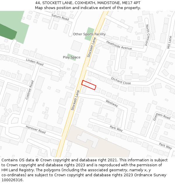 44, STOCKETT LANE, COXHEATH, MAIDSTONE, ME17 4PT: Location map and indicative extent of plot