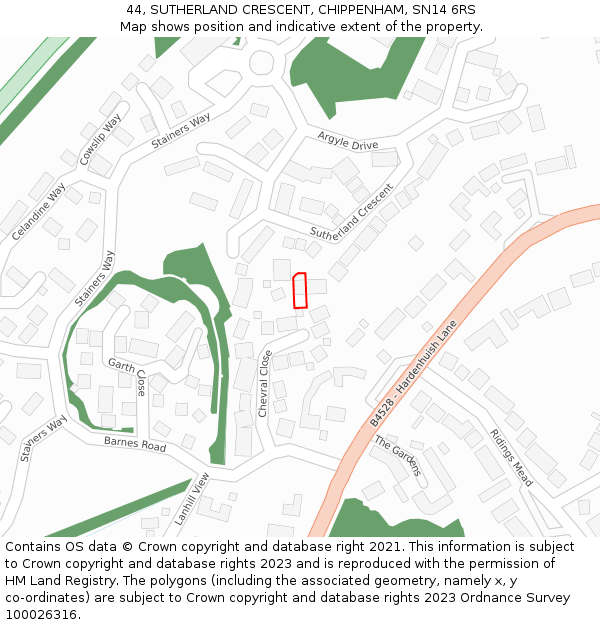 44, SUTHERLAND CRESCENT, CHIPPENHAM, SN14 6RS: Location map and indicative extent of plot