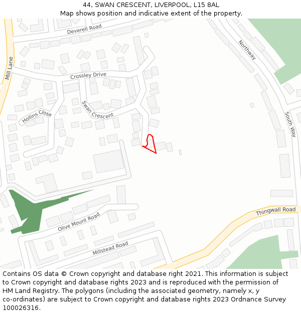44, SWAN CRESCENT, LIVERPOOL, L15 8AL: Location map and indicative extent of plot