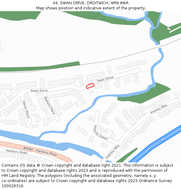 44, SWAN DRIVE, DROITWICH, WR9 8WA: Location map and indicative extent of plot