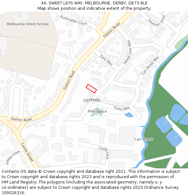 44, SWEET LEYS WAY, MELBOURNE, DERBY, DE73 8LE: Location map and indicative extent of plot