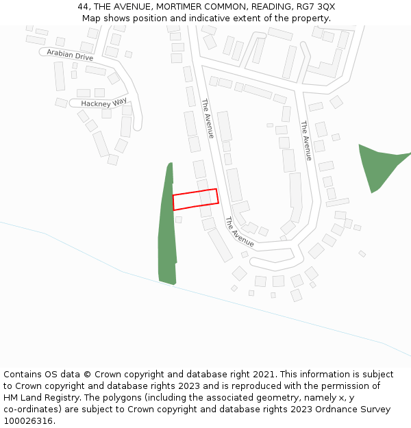 44, THE AVENUE, MORTIMER COMMON, READING, RG7 3QX: Location map and indicative extent of plot
