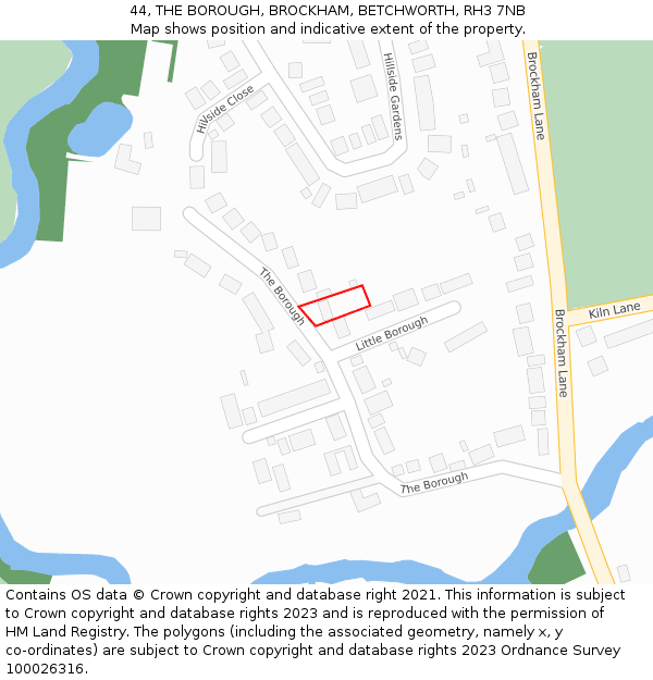 44, THE BOROUGH, BROCKHAM, BETCHWORTH, RH3 7NB: Location map and indicative extent of plot