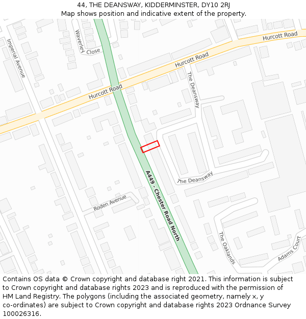 44, THE DEANSWAY, KIDDERMINSTER, DY10 2RJ: Location map and indicative extent of plot