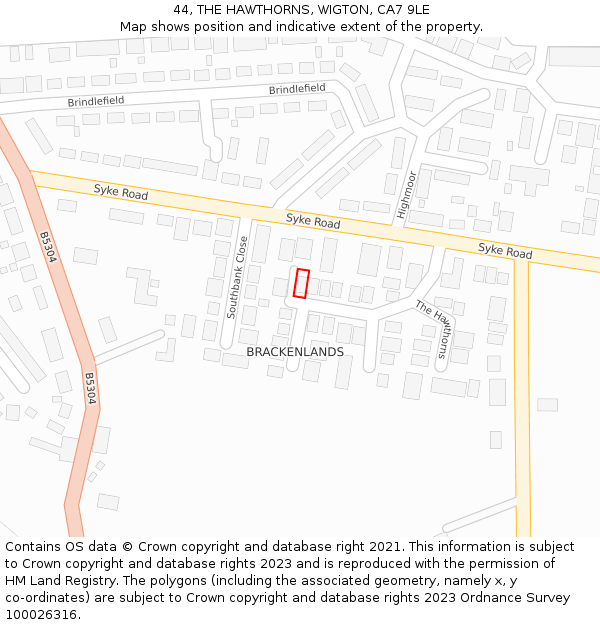 44, THE HAWTHORNS, WIGTON, CA7 9LE: Location map and indicative extent of plot