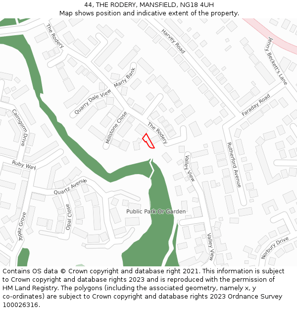 44, THE RODERY, MANSFIELD, NG18 4UH: Location map and indicative extent of plot