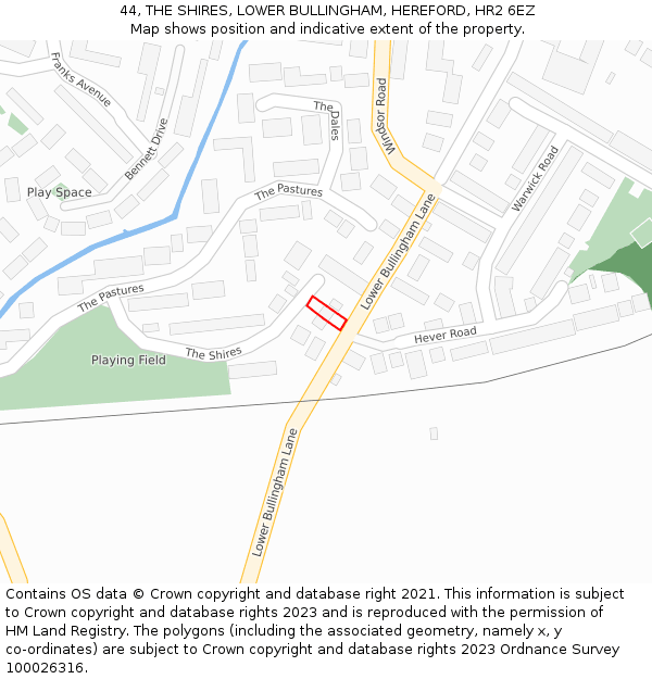 44, THE SHIRES, LOWER BULLINGHAM, HEREFORD, HR2 6EZ: Location map and indicative extent of plot