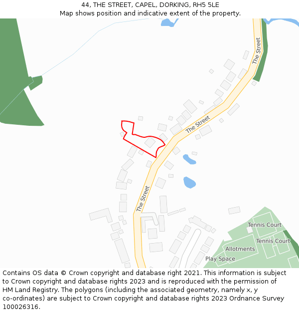 44, THE STREET, CAPEL, DORKING, RH5 5LE: Location map and indicative extent of plot