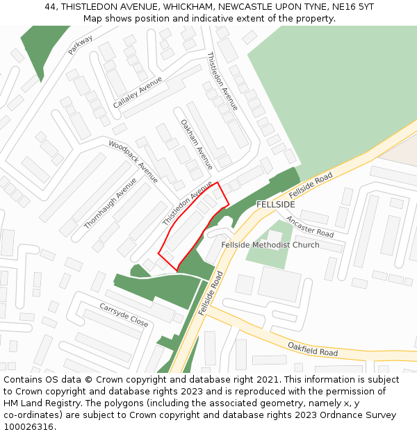 44, THISTLEDON AVENUE, WHICKHAM, NEWCASTLE UPON TYNE, NE16 5YT: Location map and indicative extent of plot