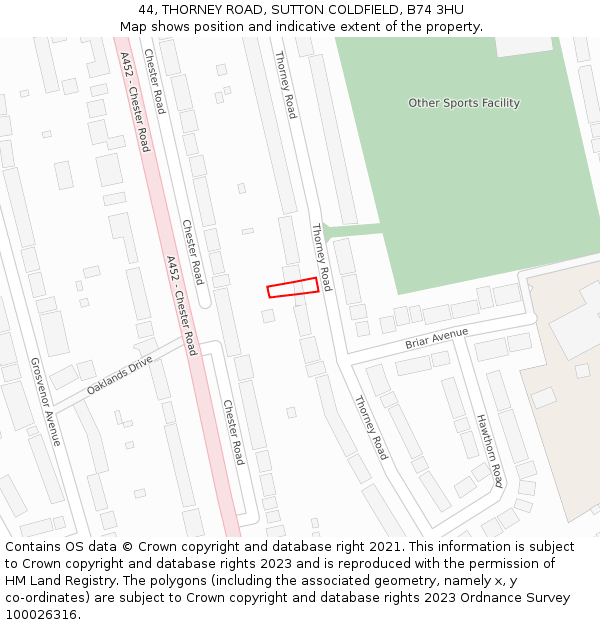 44, THORNEY ROAD, SUTTON COLDFIELD, B74 3HU: Location map and indicative extent of plot