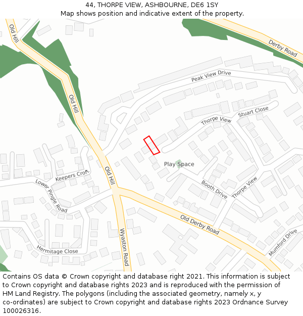 44, THORPE VIEW, ASHBOURNE, DE6 1SY: Location map and indicative extent of plot