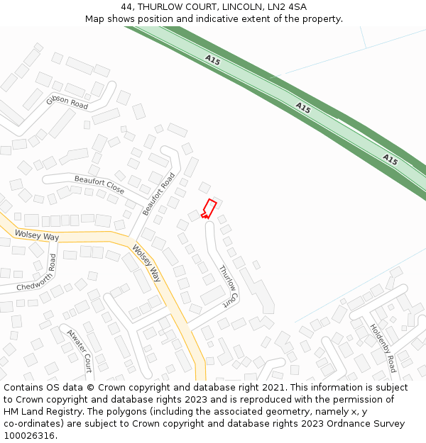 44, THURLOW COURT, LINCOLN, LN2 4SA: Location map and indicative extent of plot