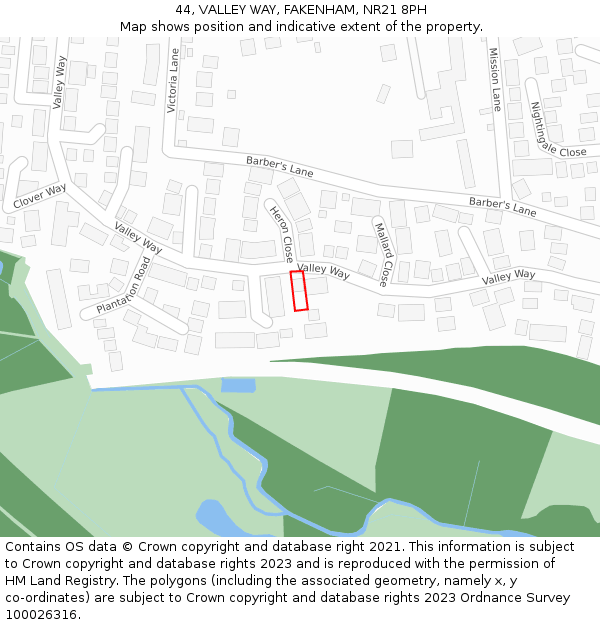44, VALLEY WAY, FAKENHAM, NR21 8PH: Location map and indicative extent of plot
