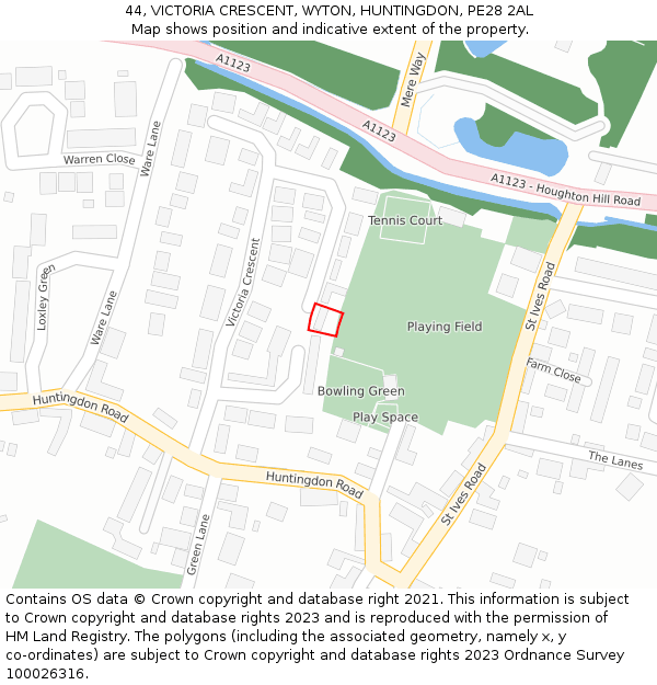 44, VICTORIA CRESCENT, WYTON, HUNTINGDON, PE28 2AL: Location map and indicative extent of plot