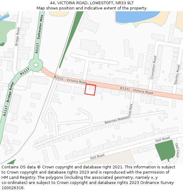 44, VICTORIA ROAD, LOWESTOFT, NR33 9LT: Location map and indicative extent of plot