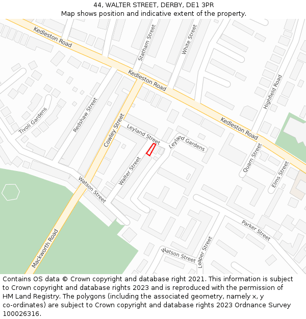 44, WALTER STREET, DERBY, DE1 3PR: Location map and indicative extent of plot