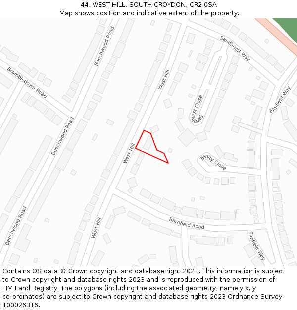 44, WEST HILL, SOUTH CROYDON, CR2 0SA: Location map and indicative extent of plot