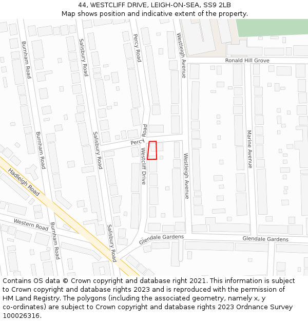 44, WESTCLIFF DRIVE, LEIGH-ON-SEA, SS9 2LB: Location map and indicative extent of plot