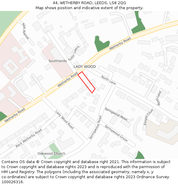 44, WETHERBY ROAD, LEEDS, LS8 2QG: Location map and indicative extent of plot