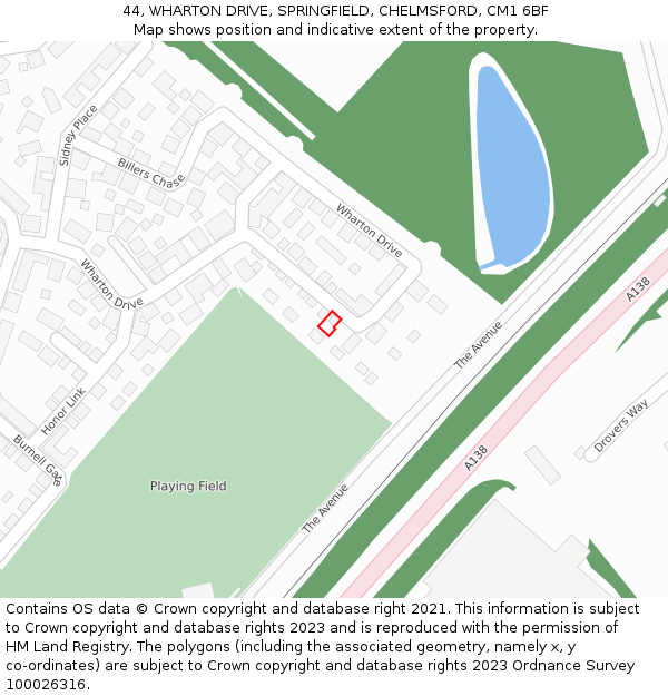 44, WHARTON DRIVE, SPRINGFIELD, CHELMSFORD, CM1 6BF: Location map and indicative extent of plot