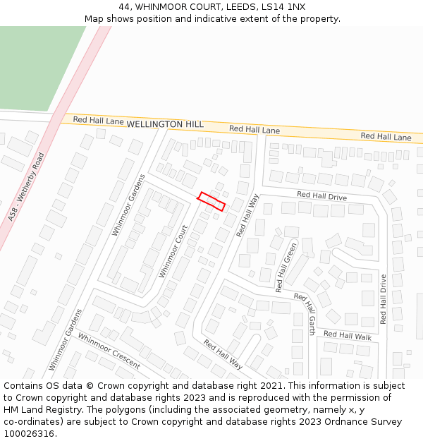 44, WHINMOOR COURT, LEEDS, LS14 1NX: Location map and indicative extent of plot