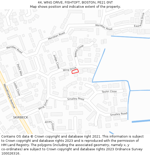 44, WING DRIVE, FISHTOFT, BOSTON, PE21 0NT: Location map and indicative extent of plot