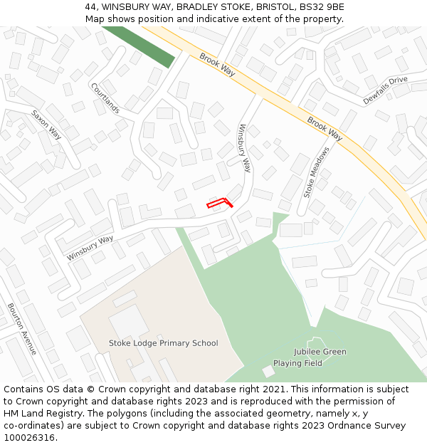 44, WINSBURY WAY, BRADLEY STOKE, BRISTOL, BS32 9BE: Location map and indicative extent of plot