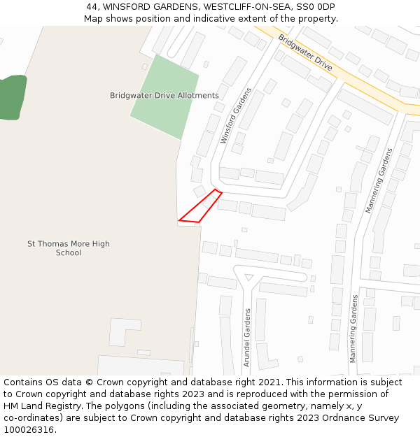 44, WINSFORD GARDENS, WESTCLIFF-ON-SEA, SS0 0DP: Location map and indicative extent of plot