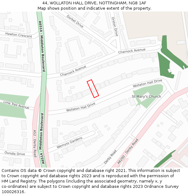 44, WOLLATON HALL DRIVE, NOTTINGHAM, NG8 1AF: Location map and indicative extent of plot