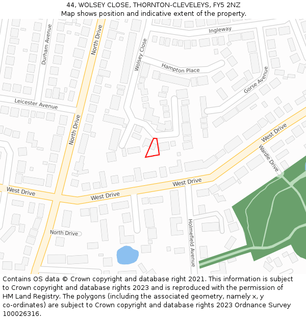 44, WOLSEY CLOSE, THORNTON-CLEVELEYS, FY5 2NZ: Location map and indicative extent of plot