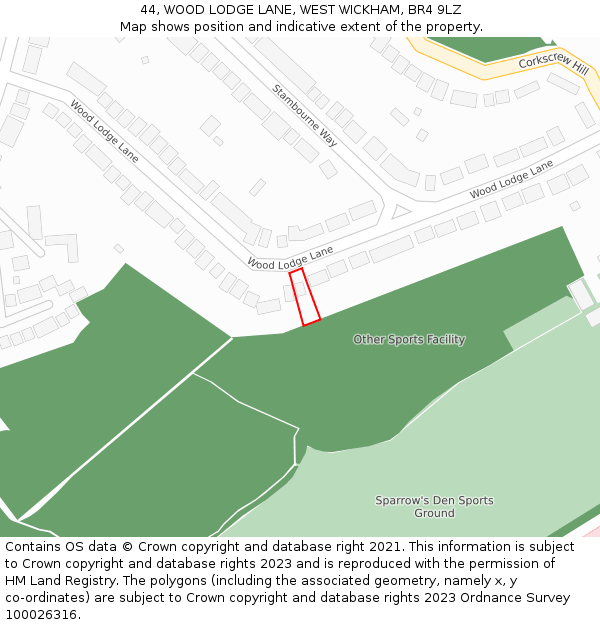 44, WOOD LODGE LANE, WEST WICKHAM, BR4 9LZ: Location map and indicative extent of plot