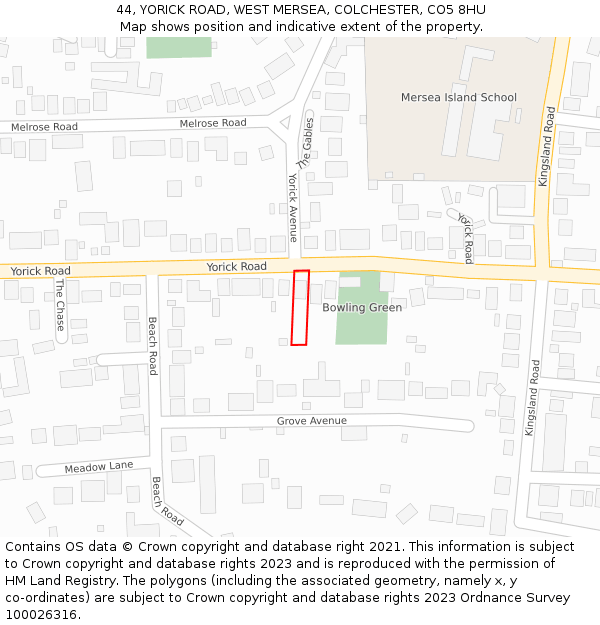 44, YORICK ROAD, WEST MERSEA, COLCHESTER, CO5 8HU: Location map and indicative extent of plot