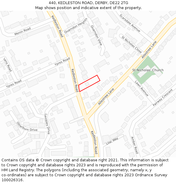 440, KEDLESTON ROAD, DERBY, DE22 2TG: Location map and indicative extent of plot