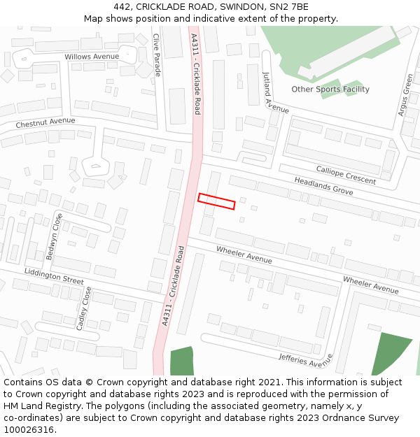 442, CRICKLADE ROAD, SWINDON, SN2 7BE: Location map and indicative extent of plot