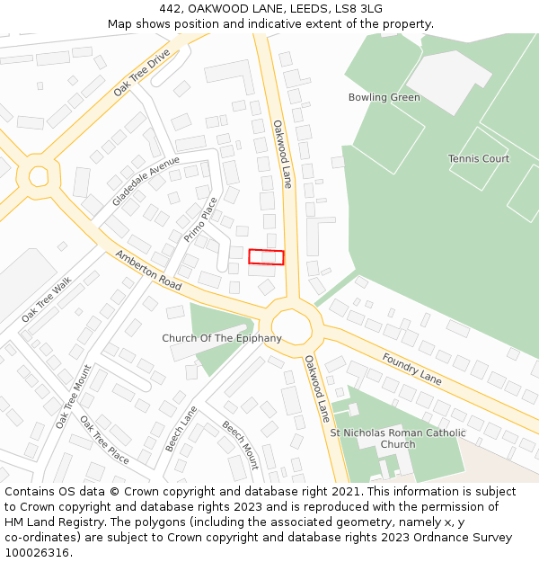 442, OAKWOOD LANE, LEEDS, LS8 3LG: Location map and indicative extent of plot