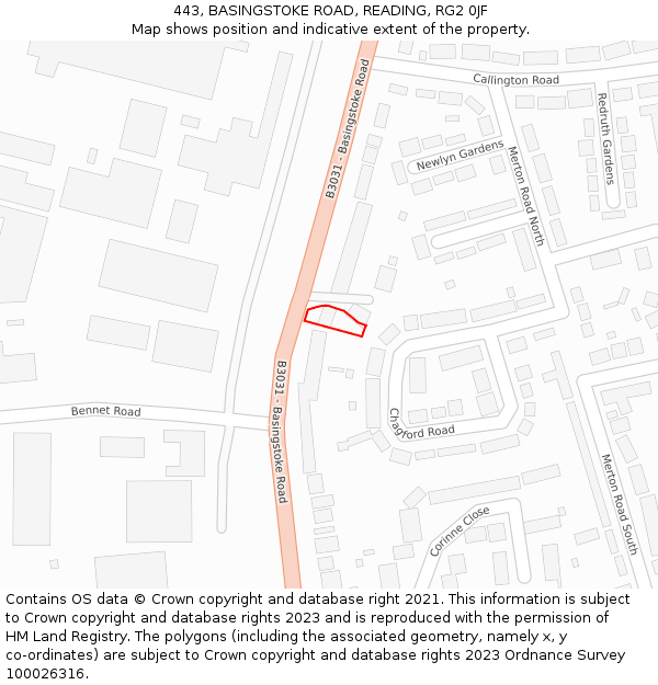 443, BASINGSTOKE ROAD, READING, RG2 0JF: Location map and indicative extent of plot
