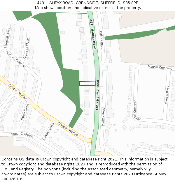 443, HALIFAX ROAD, GRENOSIDE, SHEFFIELD, S35 8PB: Location map and indicative extent of plot