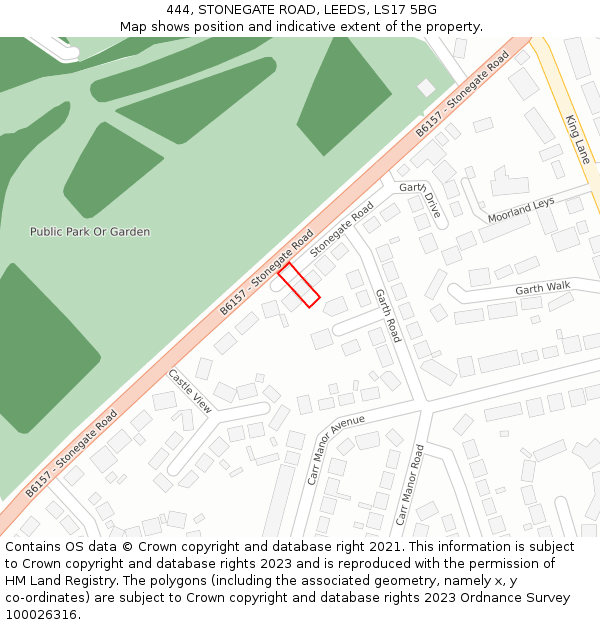 444, STONEGATE ROAD, LEEDS, LS17 5BG: Location map and indicative extent of plot