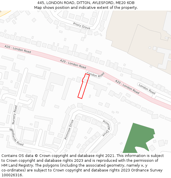 445, LONDON ROAD, DITTON, AYLESFORD, ME20 6DB: Location map and indicative extent of plot