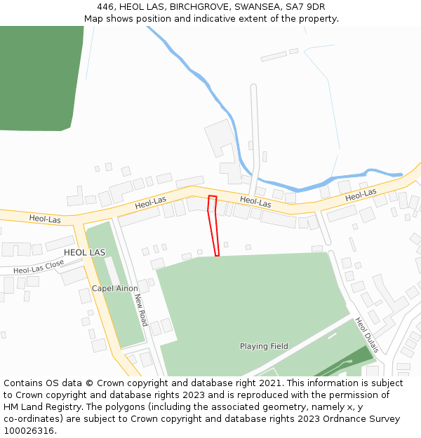 446, HEOL LAS, BIRCHGROVE, SWANSEA, SA7 9DR: Location map and indicative extent of plot