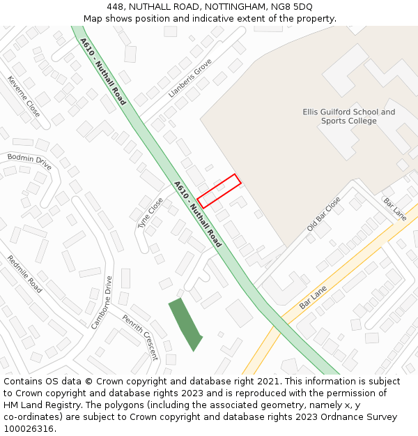 448, NUTHALL ROAD, NOTTINGHAM, NG8 5DQ: Location map and indicative extent of plot