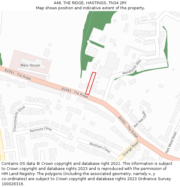 448, THE RIDGE, HASTINGS, TN34 2RY: Location map and indicative extent of plot