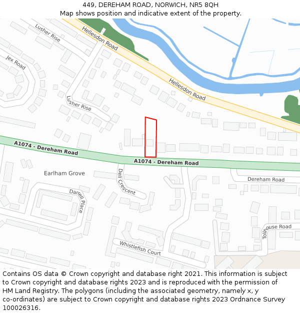 449, DEREHAM ROAD, NORWICH, NR5 8QH: Location map and indicative extent of plot
