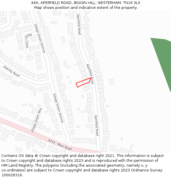 44A, APERFIELD ROAD, BIGGIN HILL, WESTERHAM, TN16 3LX: Location map and indicative extent of plot