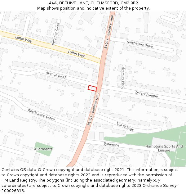 44A, BEEHIVE LANE, CHELMSFORD, CM2 9RP: Location map and indicative extent of plot