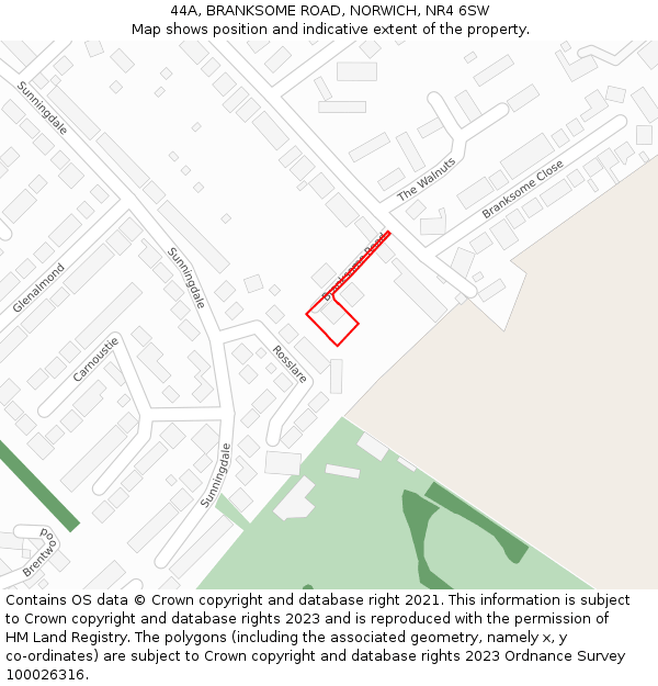44A, BRANKSOME ROAD, NORWICH, NR4 6SW: Location map and indicative extent of plot