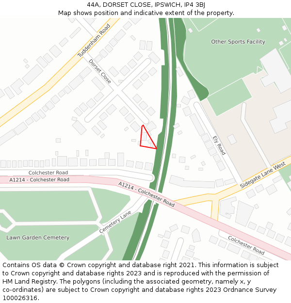 44A, DORSET CLOSE, IPSWICH, IP4 3BJ: Location map and indicative extent of plot